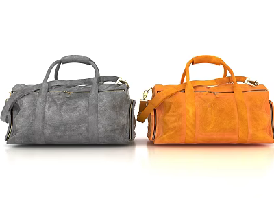 Stylish Gray and Orange Duffel Bags Handheld Travel Luggage with Durable Handles 3d model