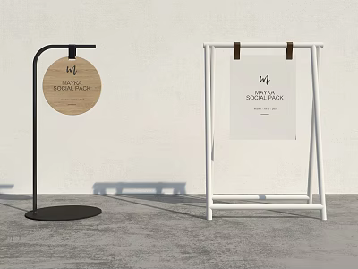 Modern Round Rectangular Signboards with Black White Stands and Thank You Support Messages 3d model