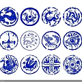Traditional Blue and White Circular Patterns with Animal and Geometric Designs