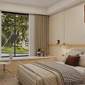 Cozy Bedroom Interior With Two Beds Decorative Paintings And Study Desk Chair