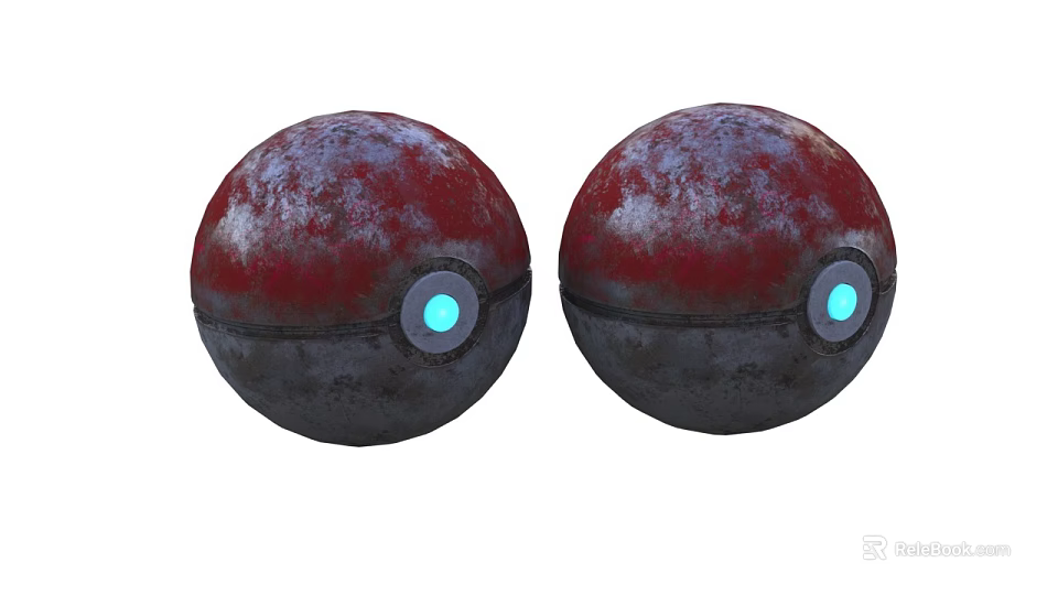 Two Red Textured Spheres Featuring Blue Glowing Circular Elements 3d model 