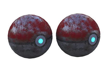 Two Red Textured Spheres Featuring Blue Glowing Circular Elements 3d model
