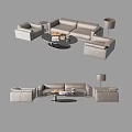 Modern Grey Sectional Sofa and Coffee Table Set With Round Table And Floor Lamp 3d model