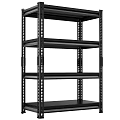 Sturdy Black Metal Four Tier Storage Shelf for Garage Warehouse Home Organization