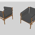 Modern Black Leather Leisure Chairs With Wooden Frame Set of Two Design