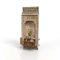 Ornate Wall Mounted Furniture With Carved Design Wooden Cabinet Base Vase Holding Fresh Flowers