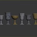 Metallic Goblets Collection Silver And Gold Wine Cups Arranged On Black Background With Reflections