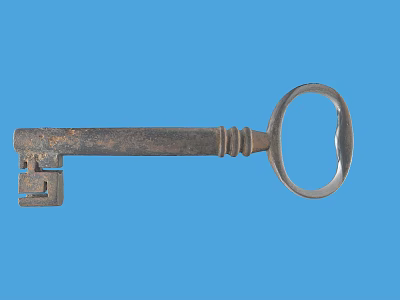 Vintage Industrial Equipment Old Metal Key Exhibited on Blue Background Surface 3d model
