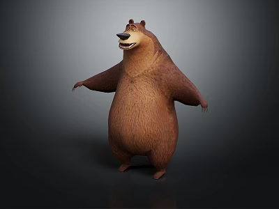 Cartoon Brown Fur Bear Character 3D Model With Friendly Expression Standing Pose 3d model