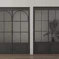 Black Double Doors Interior Design With Arched Top Glass And Grid Pattern Panels 3d model