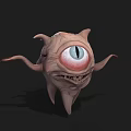 Fleshy Monster Character With Single Large Eye Sharp Teeth And Tentacles 3d model