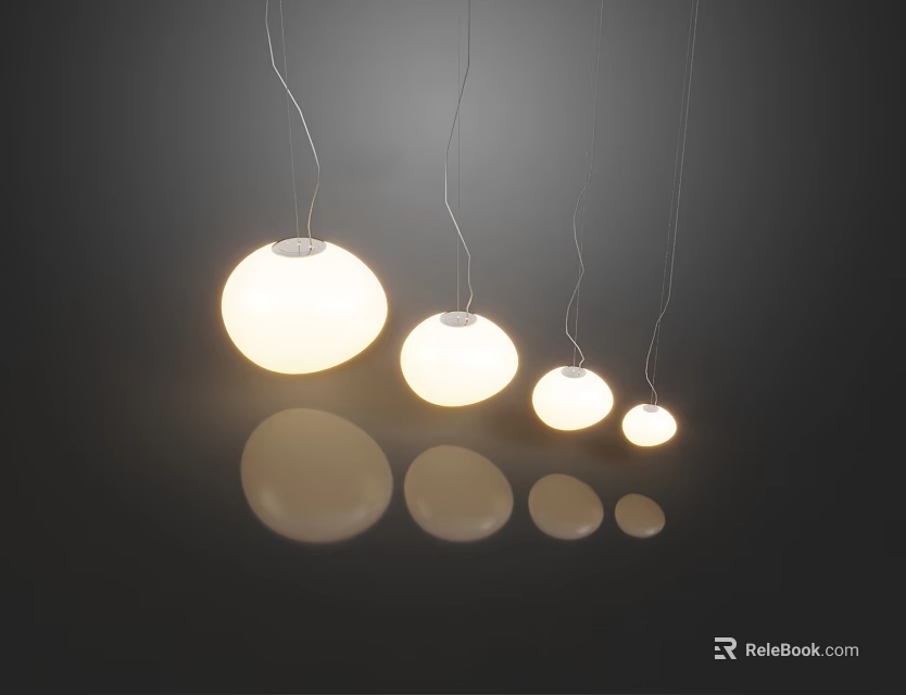 Modern Spherical Pendant Lights In Various Sizes With Warm Light And Floor Reflections 3d model 