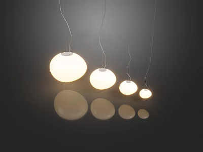 Modern Spherical Pendant Lights In Various Sizes With Warm Light And Floor Reflections 3d model