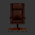 Brown Upholstered Swivel Chair with High Back Armrests and Wooden Base on Wheels