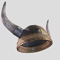 Vintage Viking Warrior Helmet Featuring Large Curved Horns Metallic Finish And Ornate Golden Band