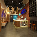 Restaurant Interior With Brick Wall Wooden Counter Stools And Nautical Decor