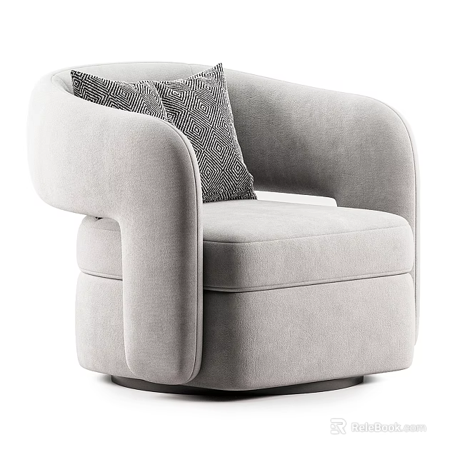 Soft Light Gray Single Sofa With Rounded Armrests And Decorative Throw Pillows 3d model 