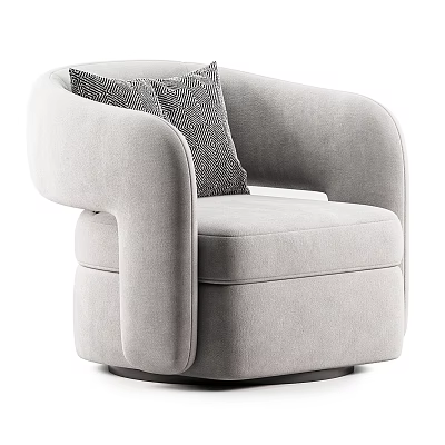 Soft Light Gray Single Sofa With Rounded Armrests And Decorative Throw Pillows 3d model