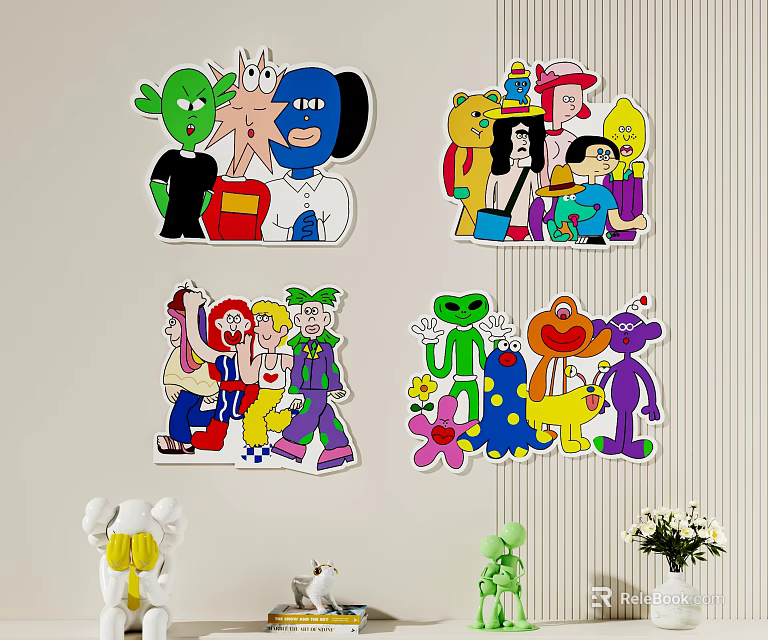 Colorful Different Cartoon Character Stickers Decorating Kids Room Wall 3d model 