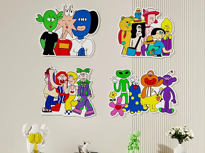 Colorful Different Cartoon Character Stickers Decorating Kids Room Wall 3d model
