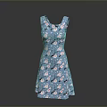 Stylish Blue Sleeveless Dress With Pink Floral Pattern And A line Design