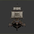 Steampunk Inspired Airship Design With White Sail Red Flag Blue Flame And Propellers