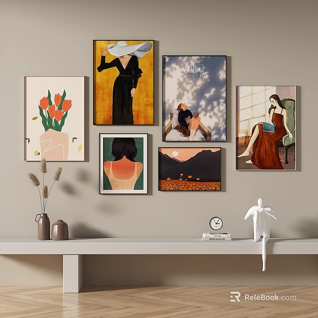 Abstract Paintings Decorating Living Room Wall 3d model