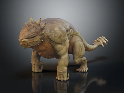 3D Fantasy Creature Model With Spiked Head Bulky Body And Thick Limbs 3d model