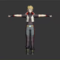 Blonde Haired Character in Purple Jacket with Red Accents Blue Pants Black Gloves Boots Arms Outstretched