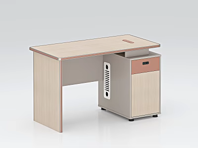 Modern Office Desk With Light Wood Desktop And Light Pink Accent Drawer Cabinet Sleek Design 3d model