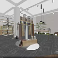 Modern Clothing Store Interior With Clothing Racks Shelves Display Tables And Decorative Plants