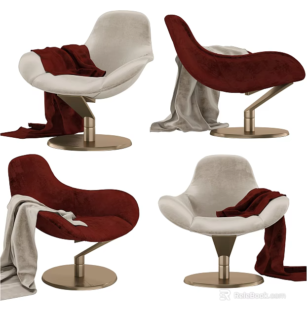 Modern White and Red Armchairs with Soft Blankets and Metal Bases 3d model 