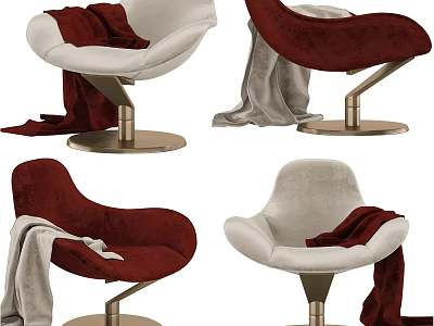 Modern White and Red Armchairs with Soft Blankets and Metal Bases 3d model