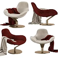 Modern White and Red Armchairs with Soft Blankets and Metal Bases