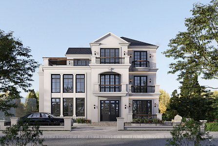 French single-family villa three-story self-built house 3d model