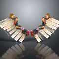 Symmetric Colorful Geometric Art Installation With Wing Shaped Blocks Strips And Reflection