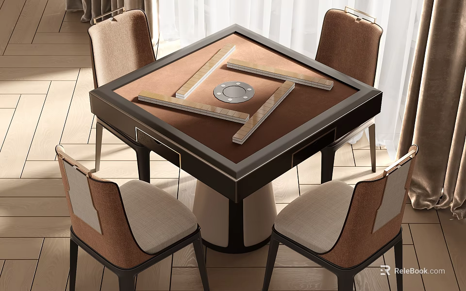 Elegant Modern Entertainment Table With Stylish Tabletop Design And Four Surrounding Chairs 3d model 