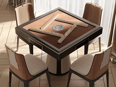 Elegant Modern Entertainment Table With Stylish Tabletop Design And Four Surrounding Chairs 3d model