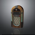 Vintage Retro Jukebox Design With Wooden Frame And Metal Accents