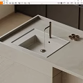 Modern Bathroom Washbasin with Light Gray Stone Countertop Metallic Faucet and Small Cups