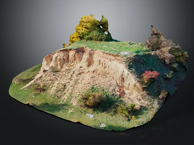 Scenic Garden Landscape With Rocky Hill Lush Green Grass Colorful Trees And Natural Rocks 3d model
