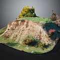 Scenic Garden Landscape With Rocky Hill Lush Green Grass Colorful Trees And Natural Rocks