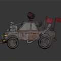 Rustic Decorated Car With Front Spikes Searchlight Red Flag And Exhaust Pipes