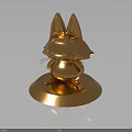 Golden Cat Shaped Decorative Sculpture With Round Base On Black Background