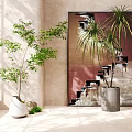 Bonsai Plant In Modern Indoor Space With Natural Light Concrete Pot And Stone Wall Design