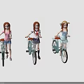 Three Stylish Girls Riding Bicycles With Different Outfits And Hats