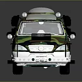 Military Vehicle With Camouflage Pattern Green Wheels Roof Equipment And Front Bumper Guard