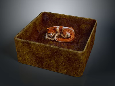Brown Square Box With Orange And White Cat Sleeping Inside 3d model
