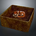 Brown Square Box With Orange And White Cat Sleeping Inside