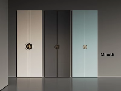 Modern Wardrobe Doors In Three Colors Beige Dark Gray Light Blue With Circular Handles By Minotti 3d model